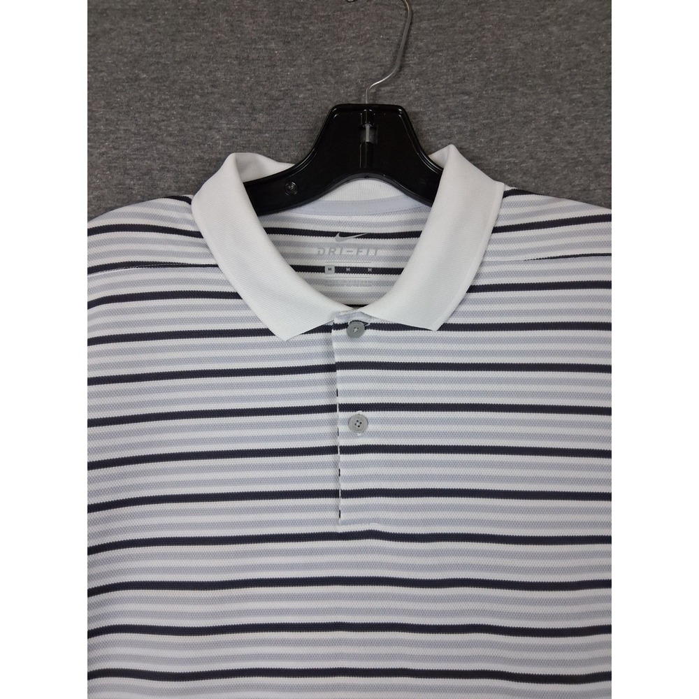 NEW Nike Mens Shirt M Blue Victory Stipe Polo Dri Fit Golf Performance Athletic
